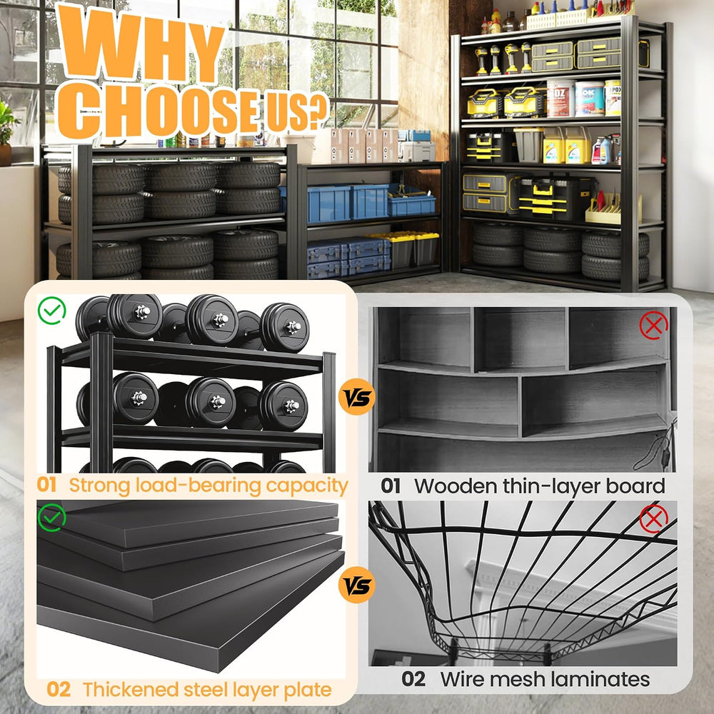 62" H Garage Shelving, Heavy Duty Storage Shelves, Garage Storage Shelve...