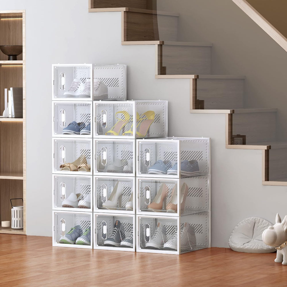 SIMPDIY Shoe Storage, 12 Pack Large Shoe Boxes Clear Plastic Stackable, Shoe ...