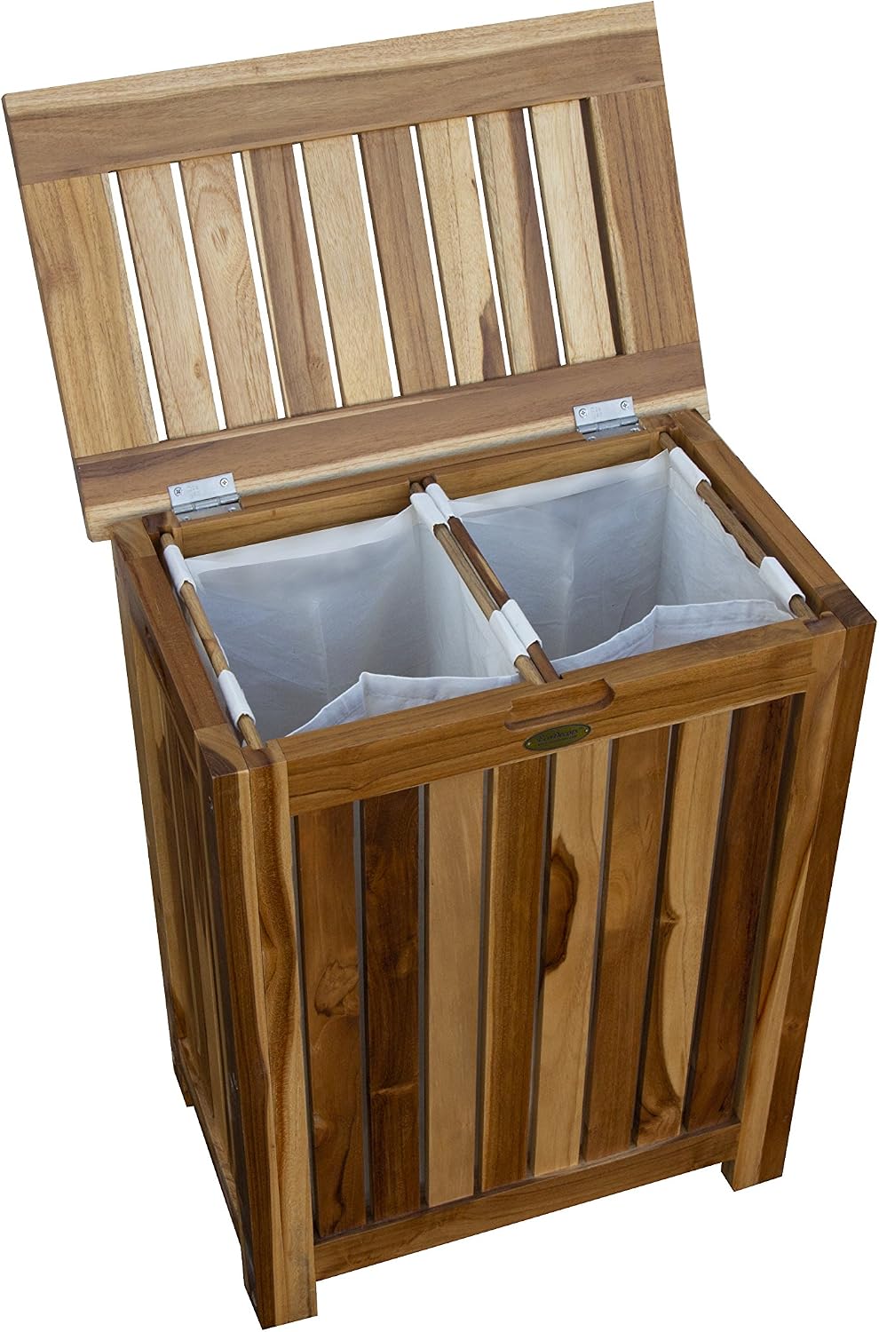 EcoDecors 18x12x16" Solid Teak Double Laundry Hamper, Natural