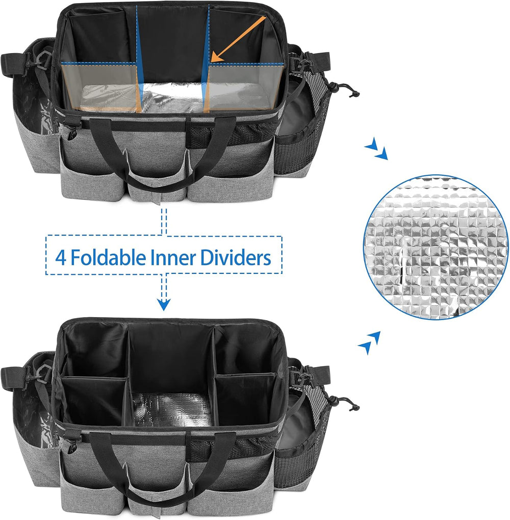LoDrid Wearable Cleaning Caddy Bag with 4 Foldable Dividers, Grey