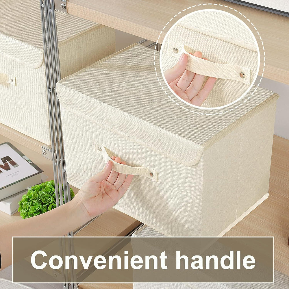 Cloth Storage Baskets with Handles,Beige 10.2x7.9x6.7in,5 Pack