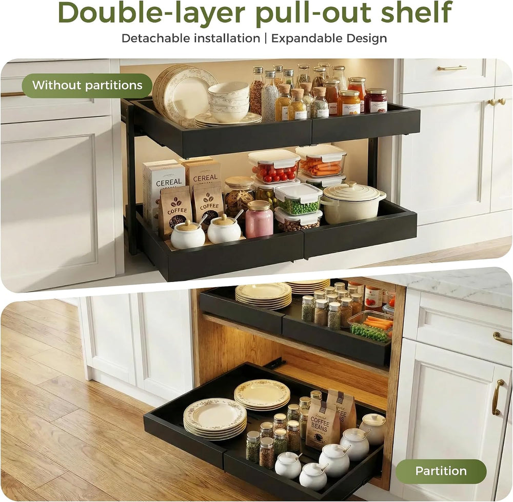 Abalter Expandable Pull Out Cabinet Organizer,2-Tier Slide Out Drawer for Kit...