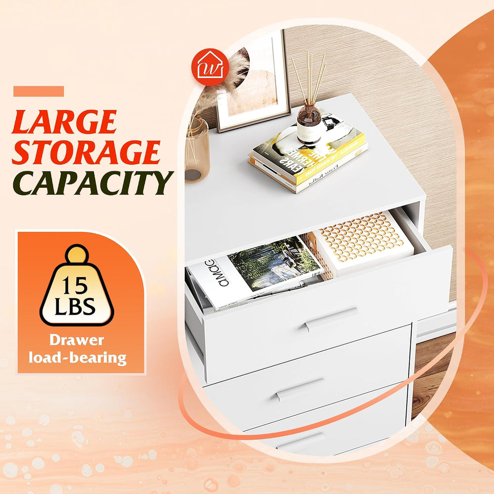 White Dresser for Bedroom with 4 Drawers, Tall Wooden Chest of Drawers with S...