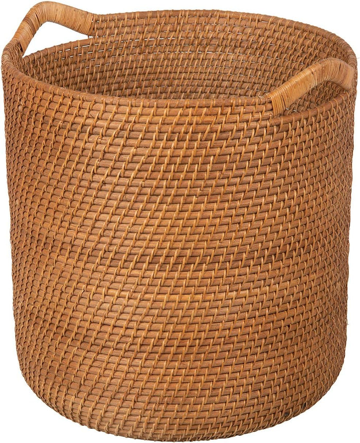 KOUBOO Laguna Round Rattan Storage Basket, Ear Handles, Large, Honey Brown