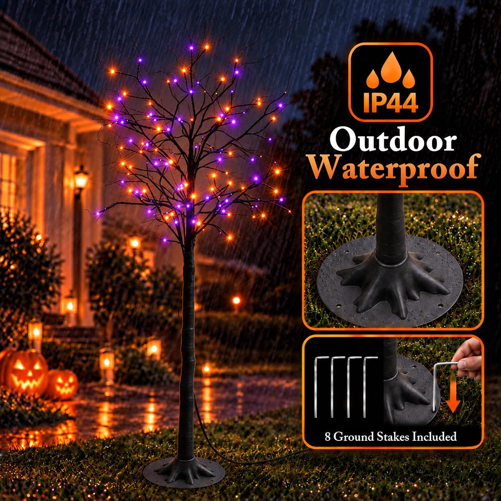 Cofiyard 2 Pack 6FT Halloween Tree with Lights, Total 288 LED Purple & Or...