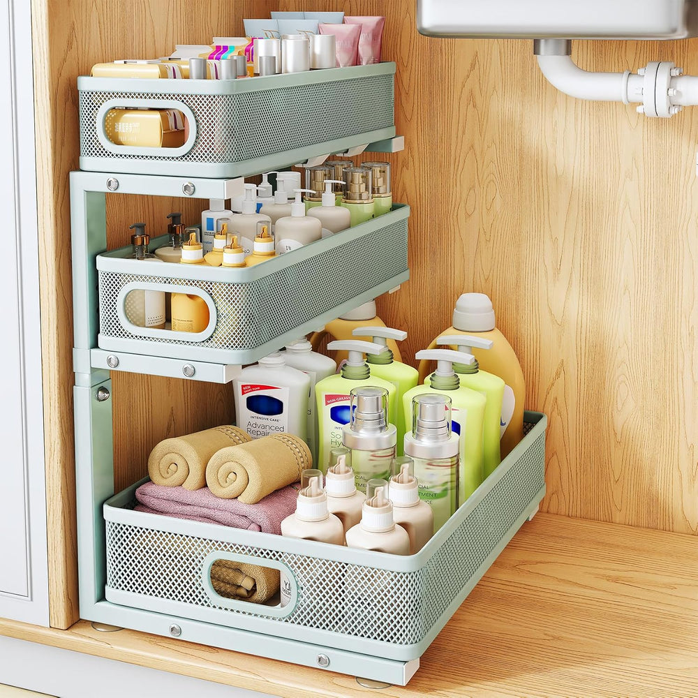 Under Sink Organizer, 3-Tier Thickened Metal Pull out Cabinet Organizer Shelf...