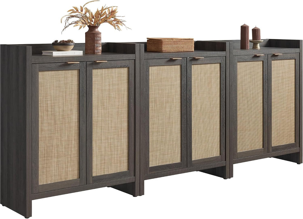 SICOTAS Shoe Storage Cabinet Set of 3, Large Capacity Rattan Shoe Cabinet