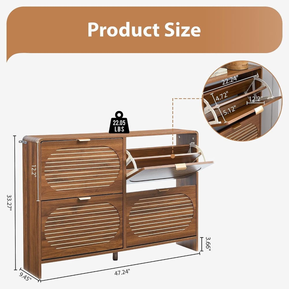 47" Large Shoe Storage Cabinet with 4 Flip Drawer Arched Fluted Pattern,...