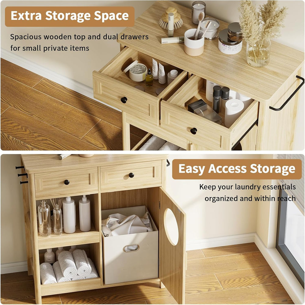 47" Tall Bathroom Storage Cabinet with Laundry Hamper
