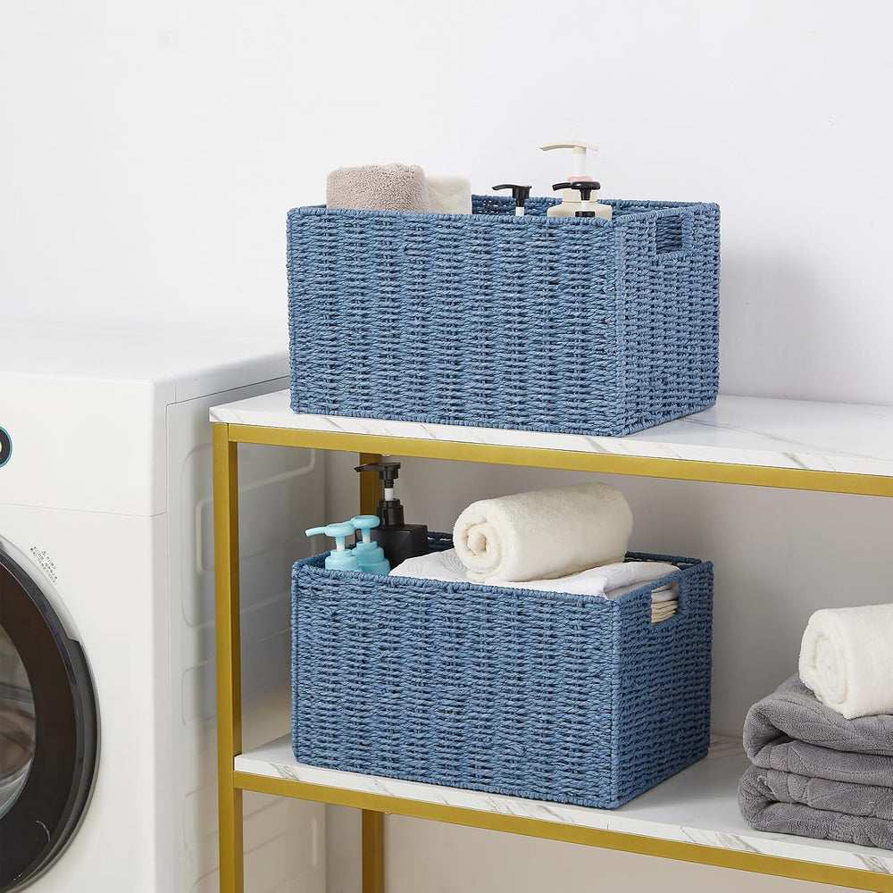 Vagusicc Wicker Storage Basket, Set of 2 Hand-Woven Paper Rope Wicker Basket,...
