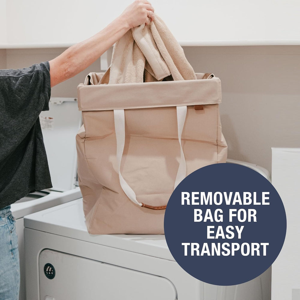 CleverMade Flex Frame Rolling Laundry Hamper with Removable Liner 98L Cream