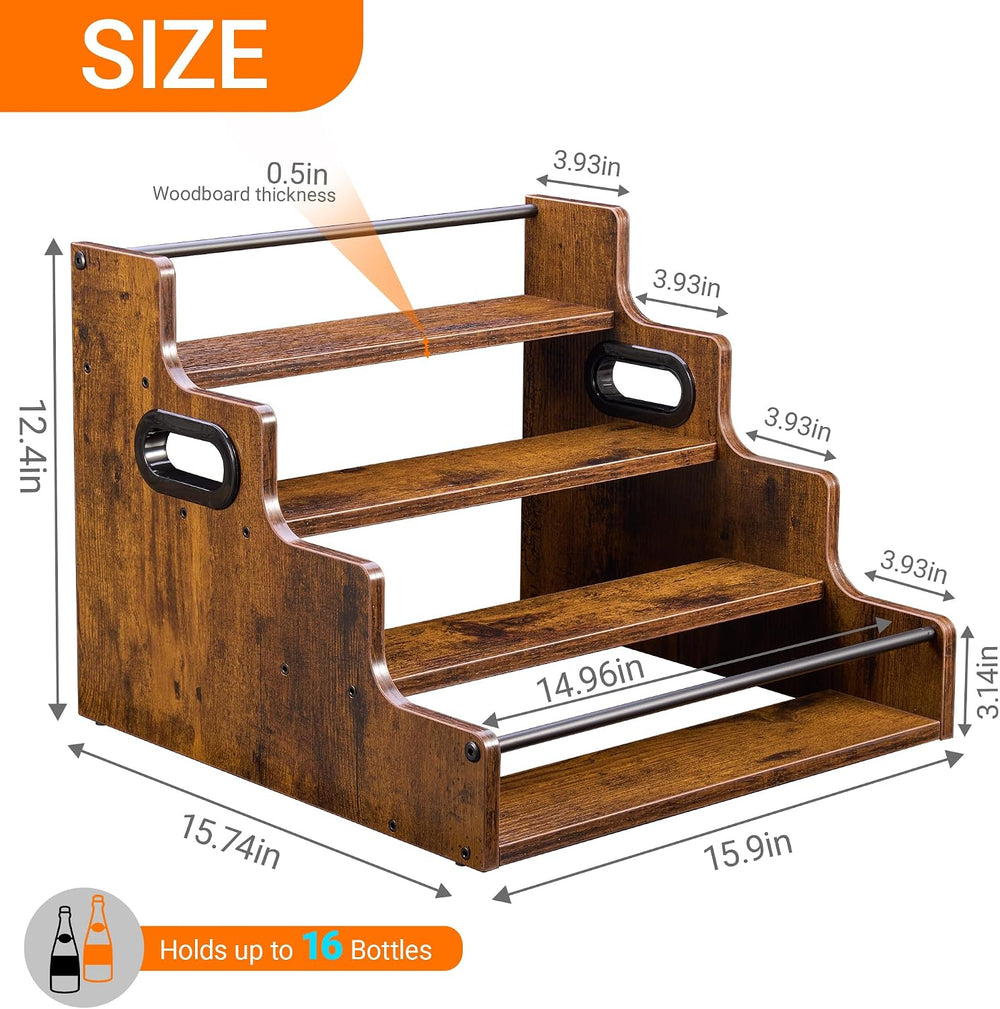 YQBRAO 2-Pack 4-Tier Liquor Bottle Display Shelf, 16-Inch, Rustic Brown