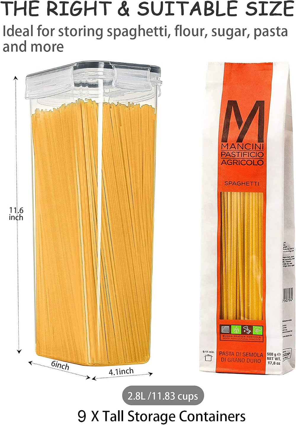 Wildone 2.8L Pasta Containers for Pantry Organization and Storage, 9PCS