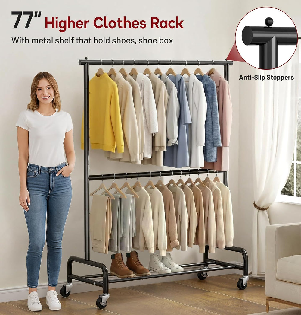 SLEEPING LAMB Heavy Duty Clothes Rack with Wheels, Metal Rolling Garment Rack...