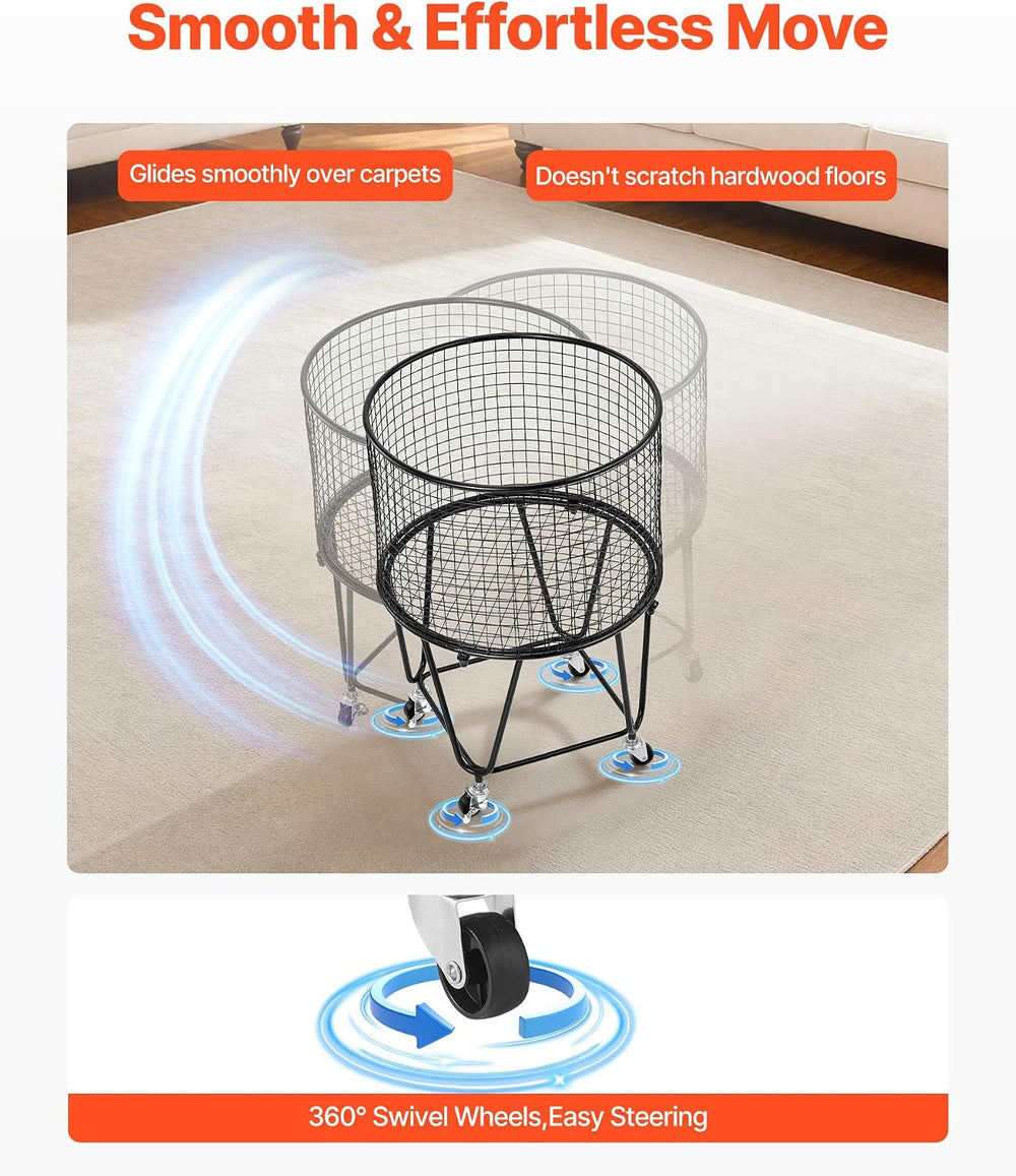 VEVOR Laundry Basket with Wheels, Metal Storage Cart Deep Set Rolling Mesh La...