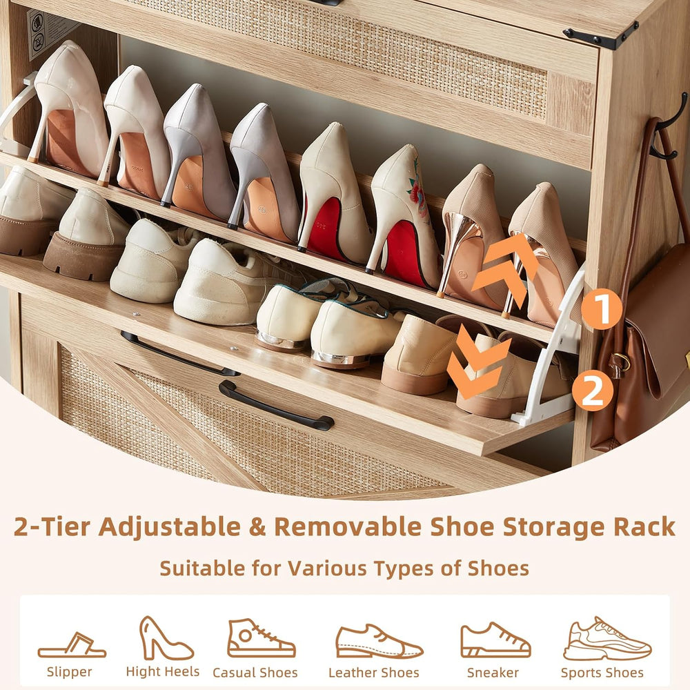 LEYAOYAO Rattan Shoe Cabinet Storage for Entryway with 2 Flip Drawers