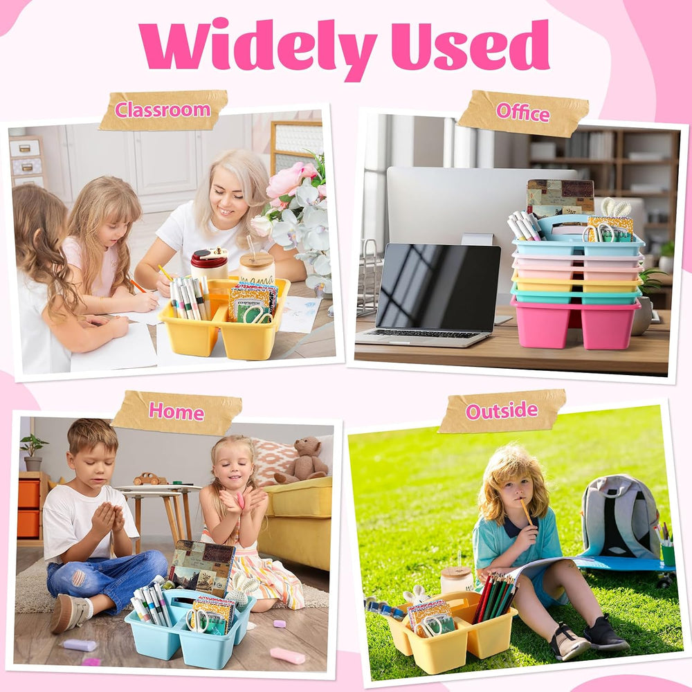 6 Pack Plastic Classroom Organizer Caddy with Handle, Pastel