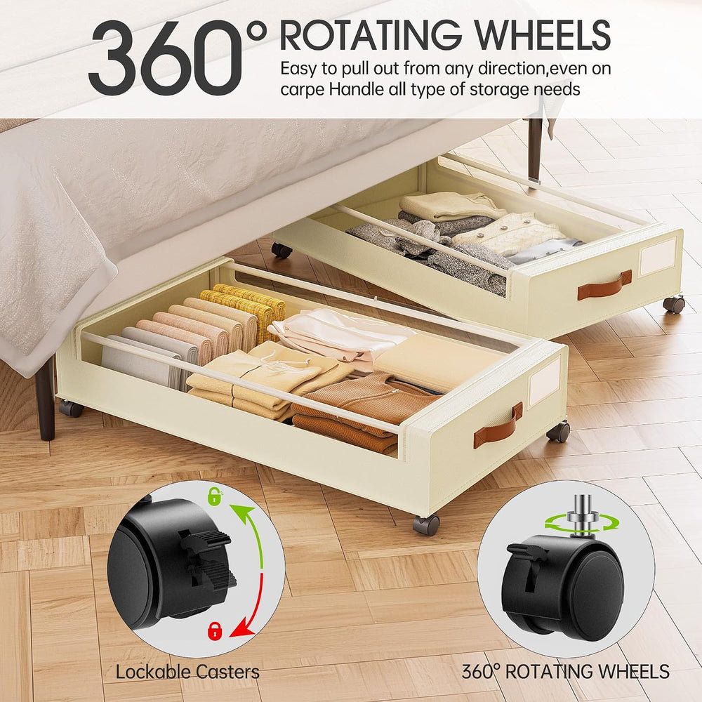Yecaye 4 Pack Under Bed Storage with Wheels, Under Bed Storage Containers wit...