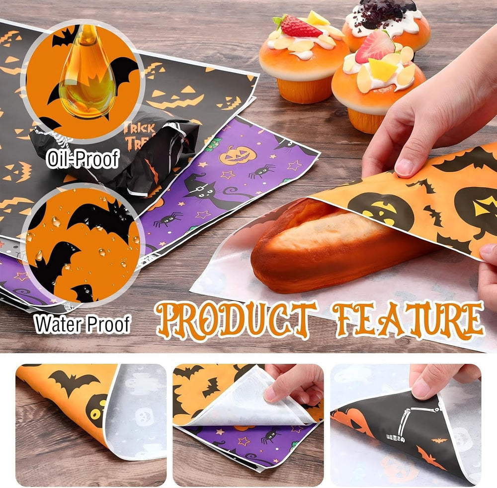 Reallnaive 300 Pcs Halloween Theme Wax Paper Sheets for Food 12 x 12 Inch