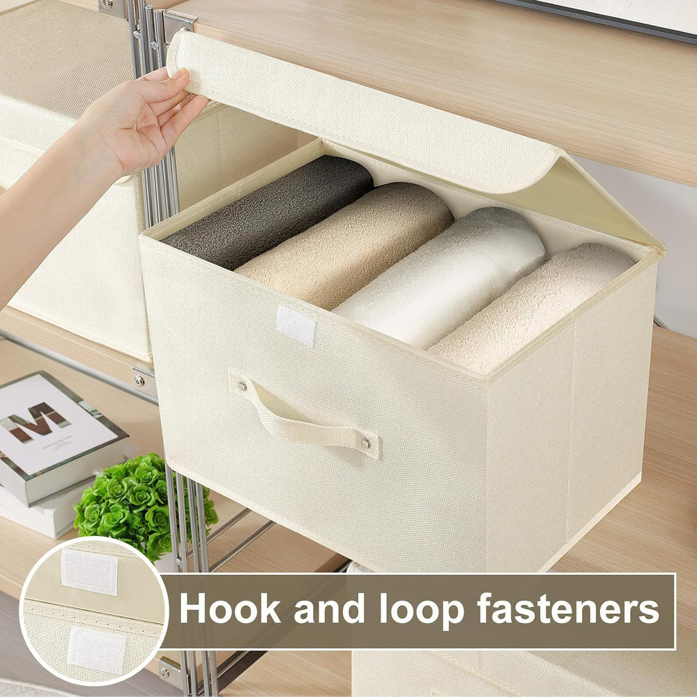 Cloth Storage Baskets with Handles,Beige 10.2x7.9x6.7in,5 Pack