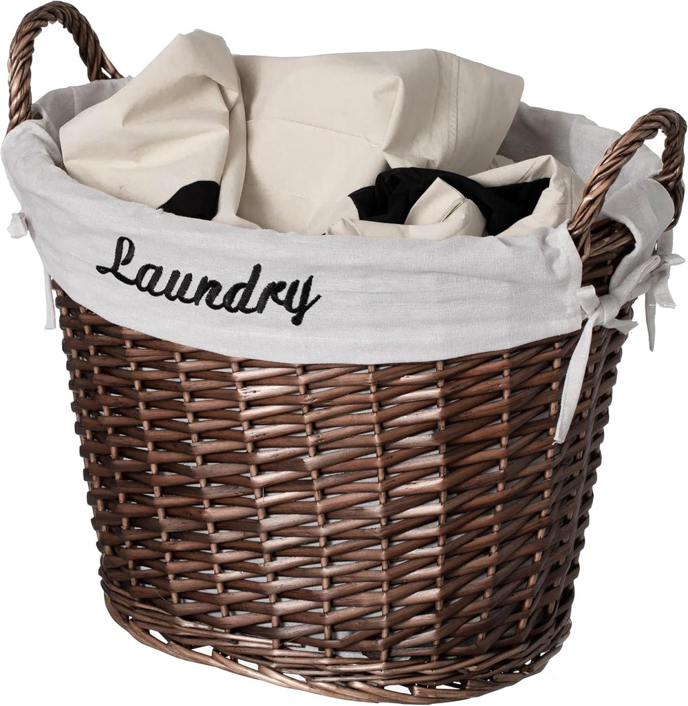 Handwoven Laundry Basket with Liner & Handles - Boho Decorative Storage H...