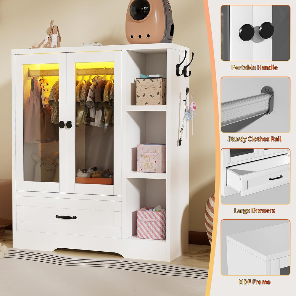 Pet Wardrobe Cabinet, Dog Clothes Closet with RGB LED, Acrylic Door & Dra...