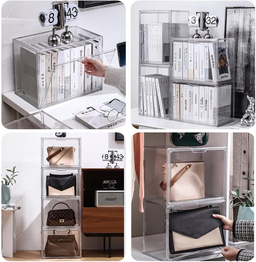 GUDEMAY Clear Stackable Plastic Storage Bins with Magnetic Lid, Dustproof Boo...