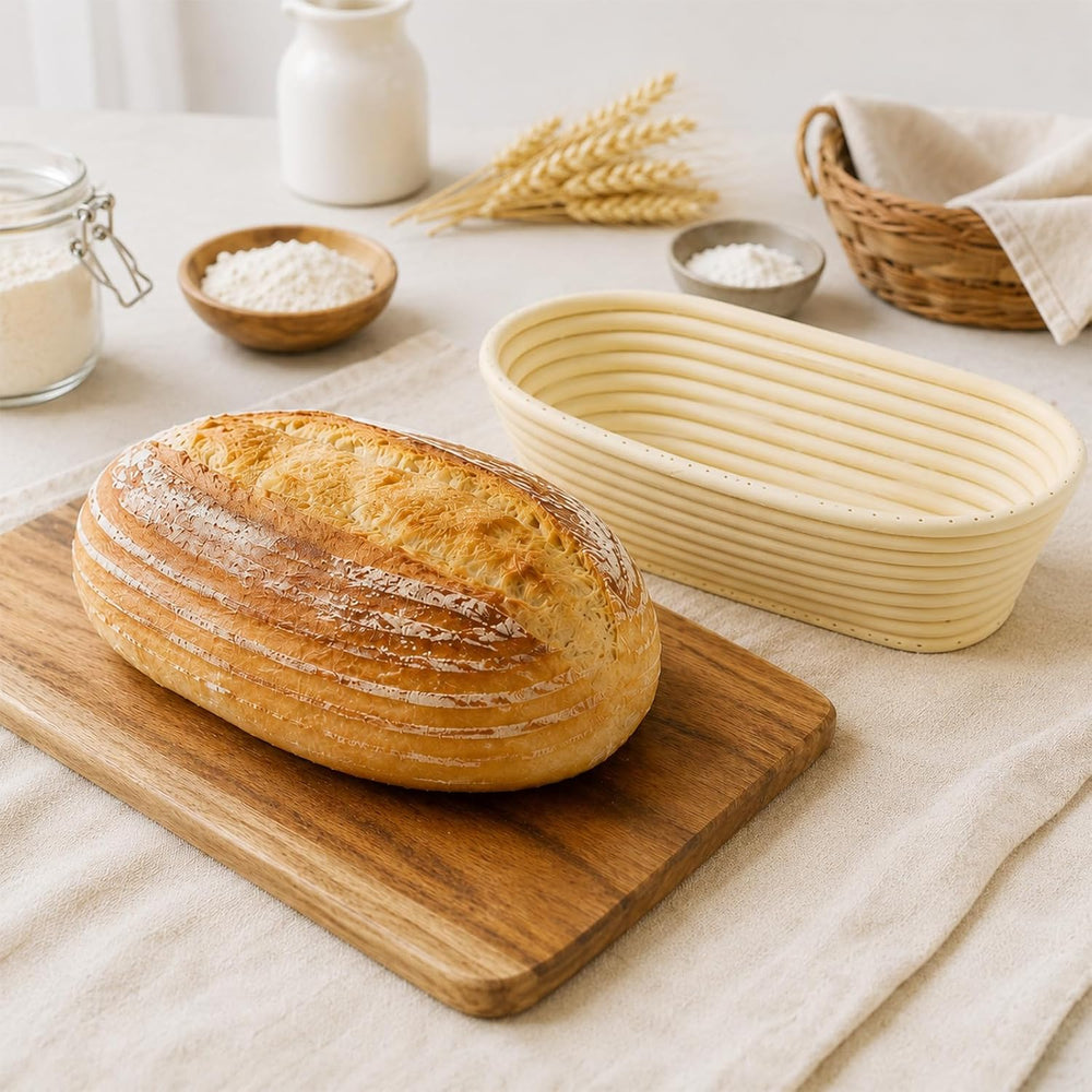 10 in Banneton Bread Proofing Basket, 5 Pack Oval Sourdough Banneton Basket w...