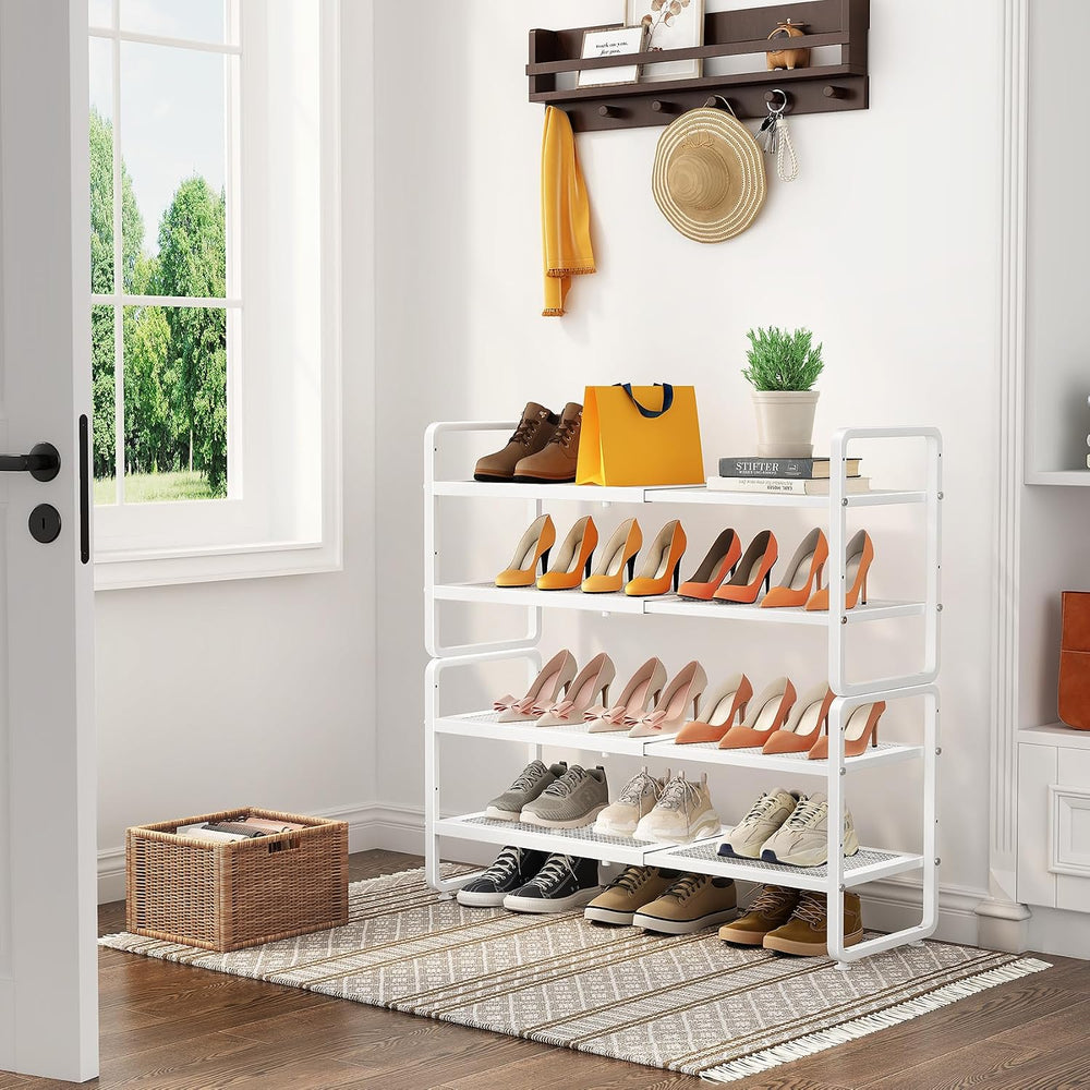Expandable Metal Shoe Rack for Closet, Entryway & Garage, 4-Tier, White