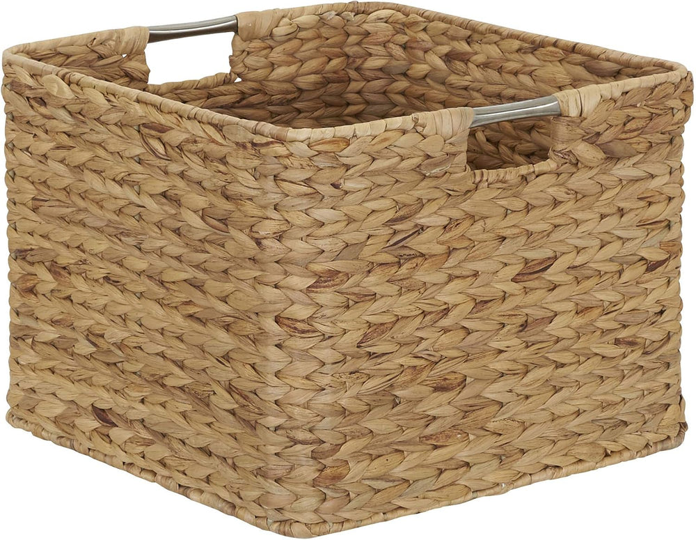 Household Essentials Square Wicker Basket with Handwoven Hyacinth Fibers, Sta...