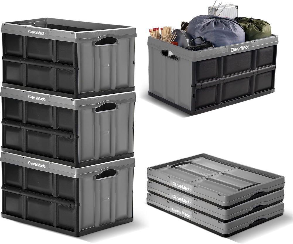 CleverMade Collapsible Storage Bins, 62L 3 Pack, 100 lb Stackable, Ocean