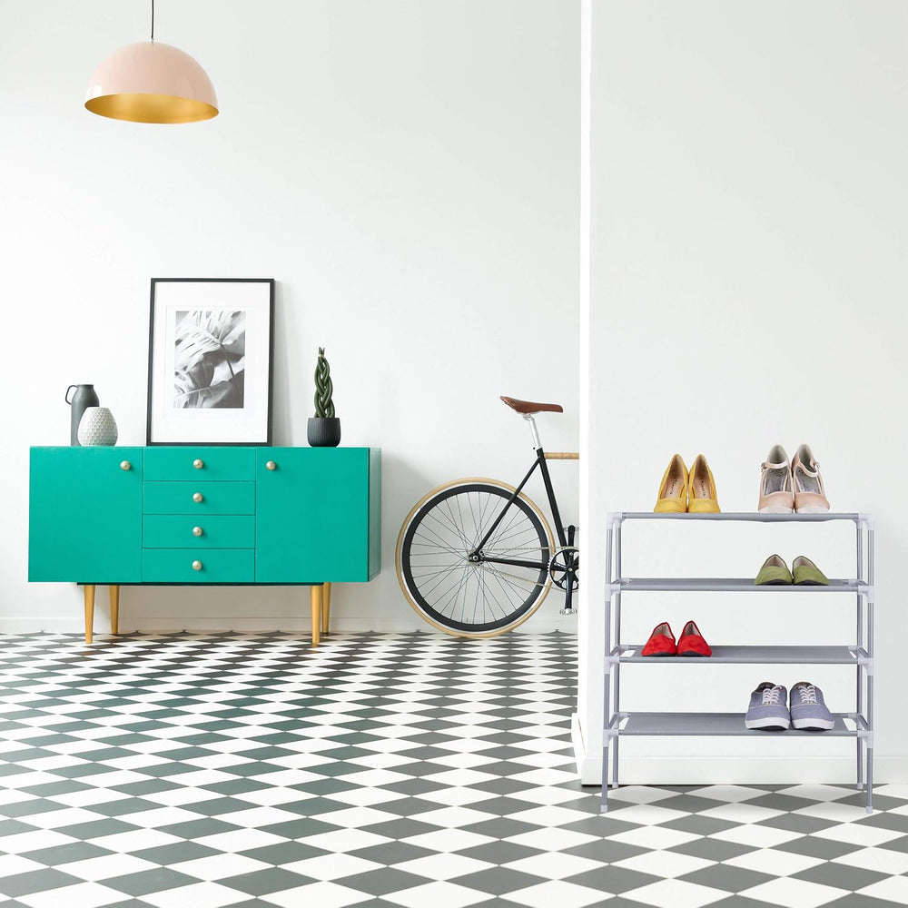 Relaxdays Fabric 4 Levels for 12 Pairs, Shoe Rack Height 68 x Width 62 x Dept...