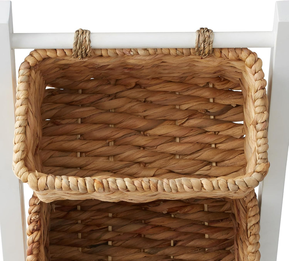 Casafield 3-Tier Floor Stand with Water Hyacinth Storage Baskets, White/Natur...