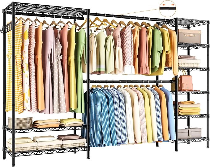 Expandable Heavy Duty Garment Rack Clothes Rack, Large Metal Closet Organizer