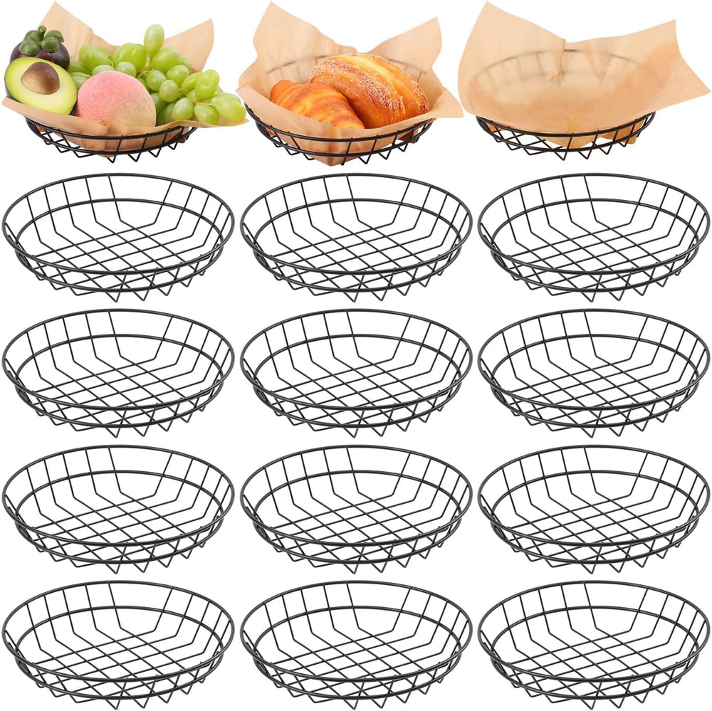 15 Pack 8 Inch Round Wire Bread Basket, Metal Fast Food Baskets with 50 Sheet...
