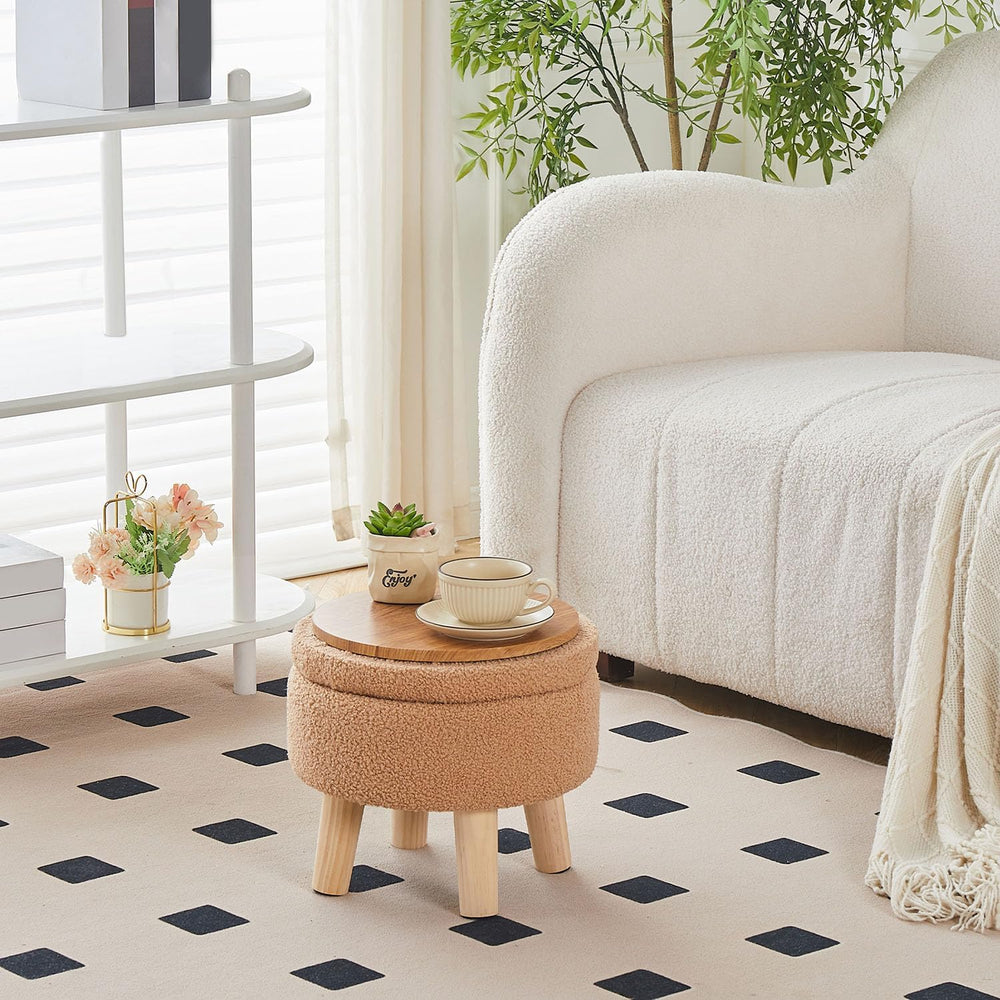 Wimarsbon Storage Ottoman, Modern Round Footrest with Soft Padded Seat, Teddy...