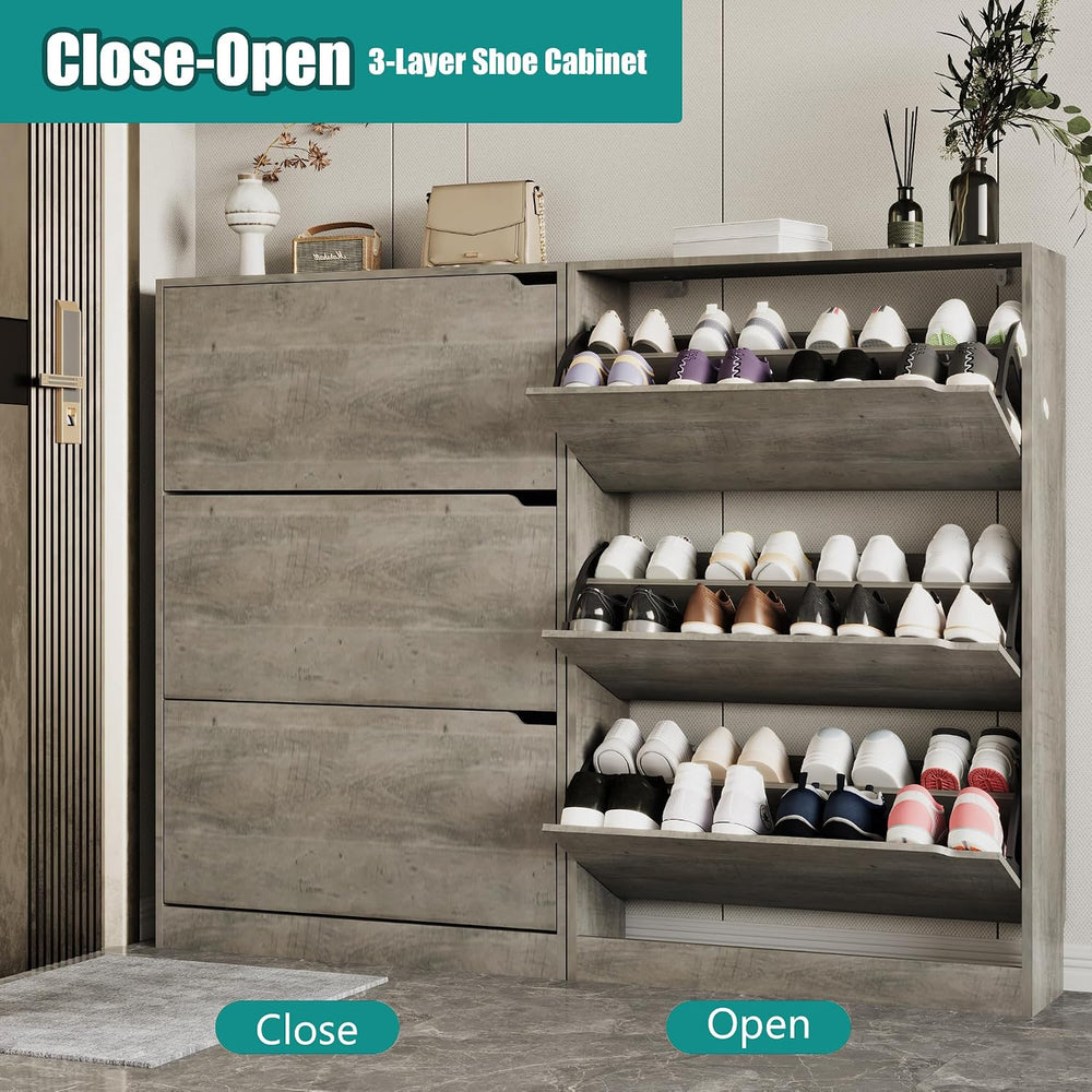 Xixini Shoe Storage Cabinet for Entryway with 3 Flip Drawers, Sturdy Wood Hid...