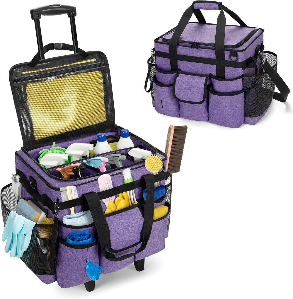 LoDrid Rolling Cleaning Caddy with Lid and Detachable Trolley, Purple