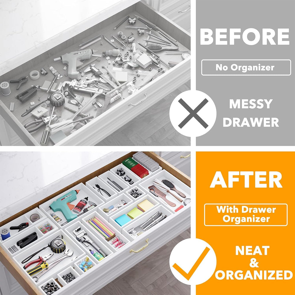 SpaceAid 21-Piece Bamboo Drawer Organizer Storage Boxes Set, Wood Tray Junk D...