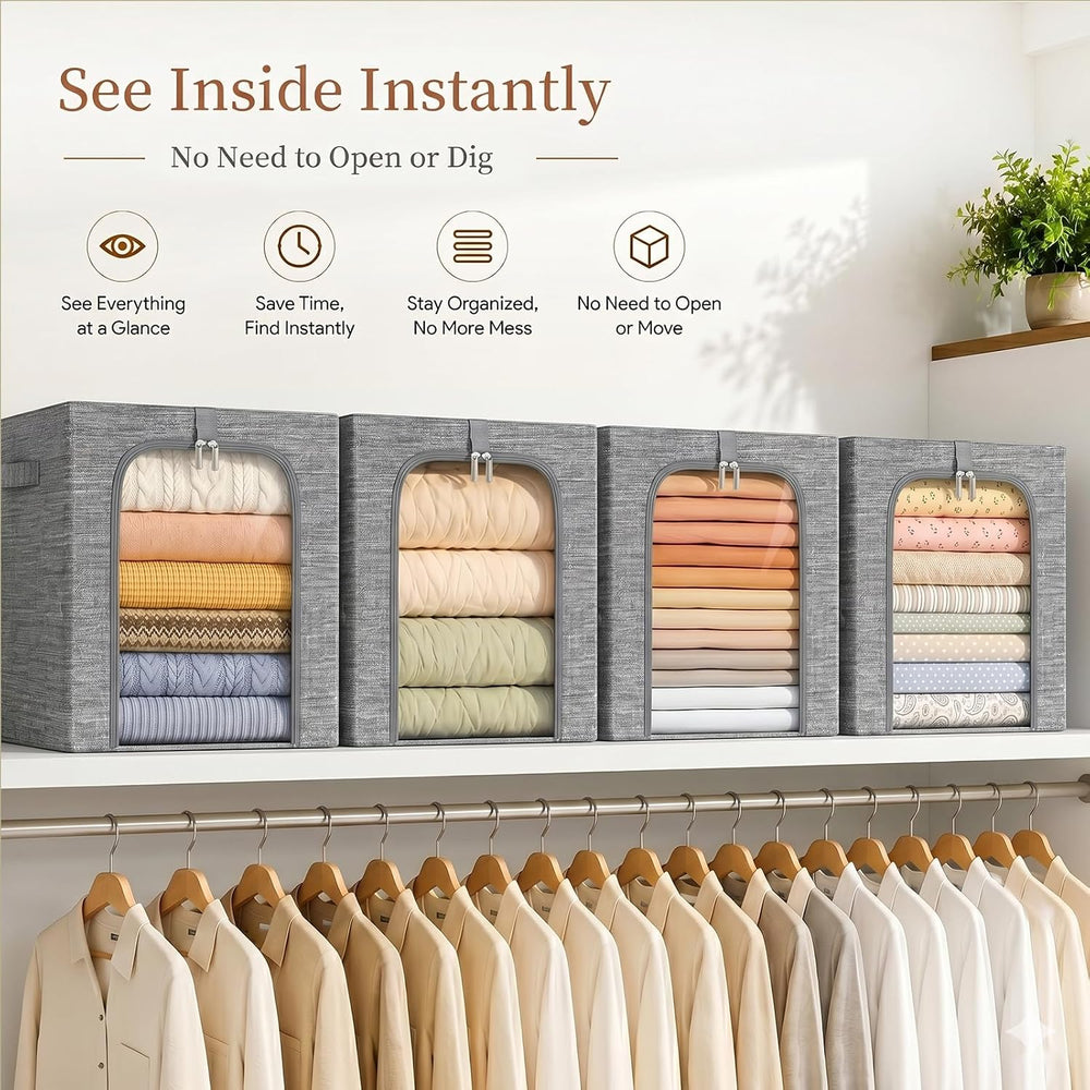 GoMaihe Clothes Storage Bins with Metal Frame for Closet, 40L 6-Pack Grey