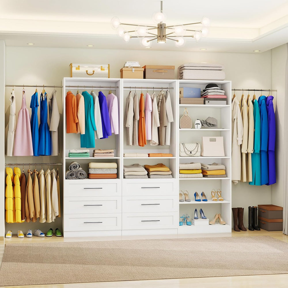 Closet System with 3 Sets, 6-15.8FT Custom Closet Organizer System with 6 Dra...