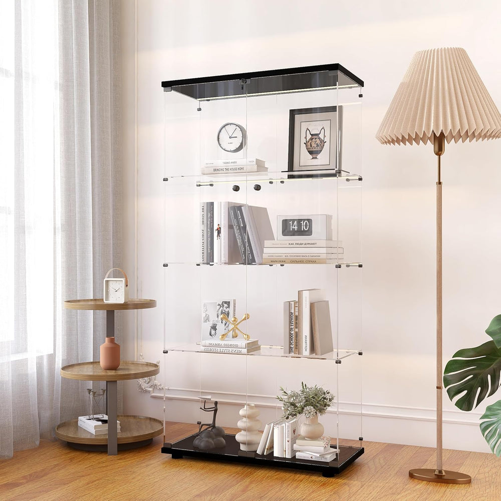 Modern 4-Tier Shelf Glass Curio Collection Display Case Cabinet with 2 Door i...