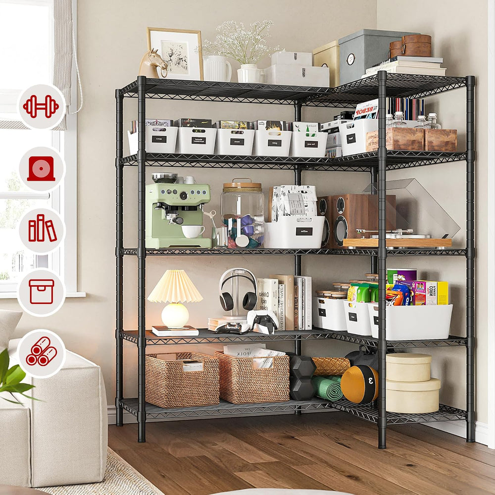 REIBII 58"W 5-Tier Wire Shelving Unit,1450 lbs,Adjustable,Pantry Industrial