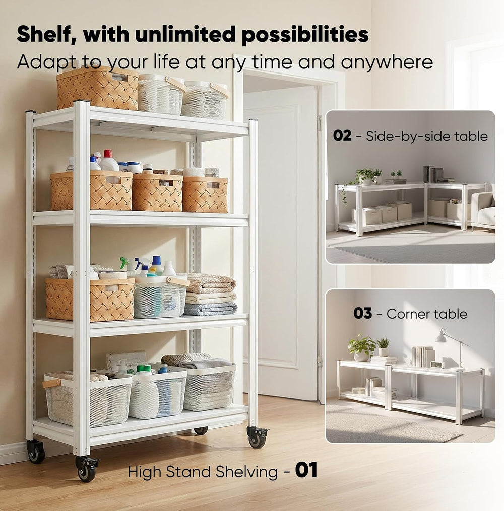 REIBII Adjustable Rolling Storage Shelve for Kitchen Pantry Closet Boutique