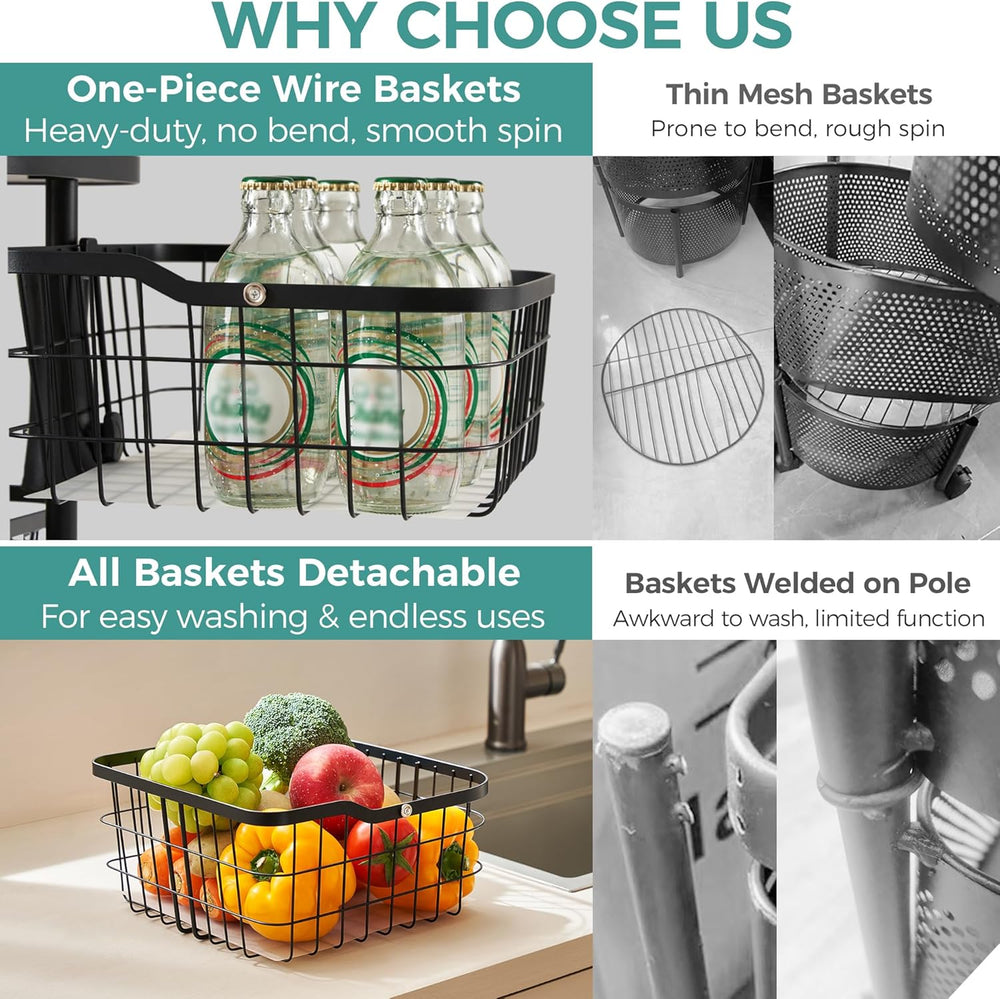 4 Tier Rotating Kitchen Storage Cart, Fruit Vegetable Potato Rack Stand