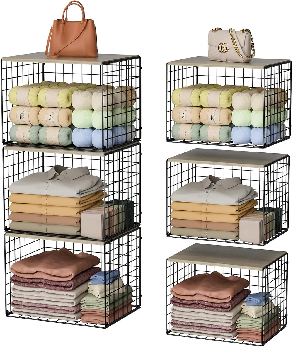 Extra-Long Closet Organizers and Storage with Top Board, 3 Pack Stackable Clo...