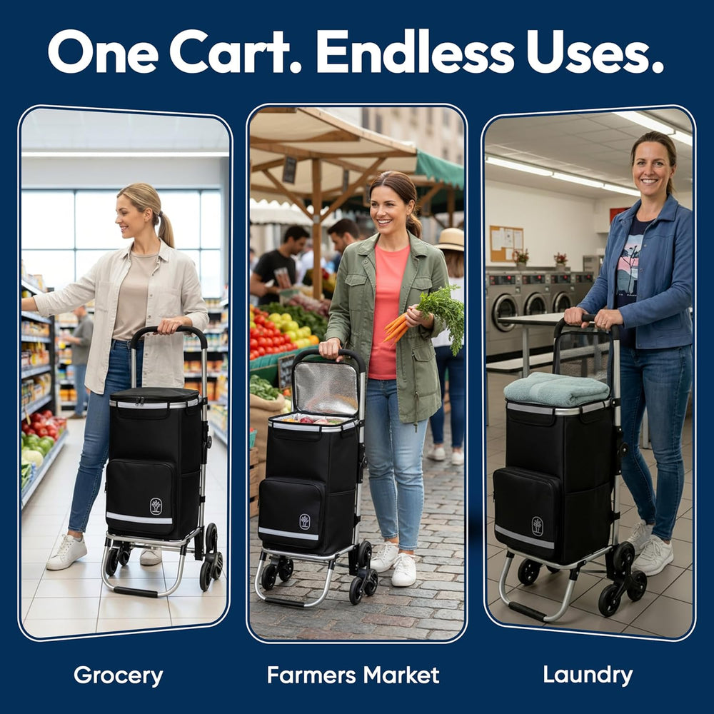 Foldable Stair Climbing Shopping Cart with Wheels – 3-in-1 Grocery Trolley, B...
