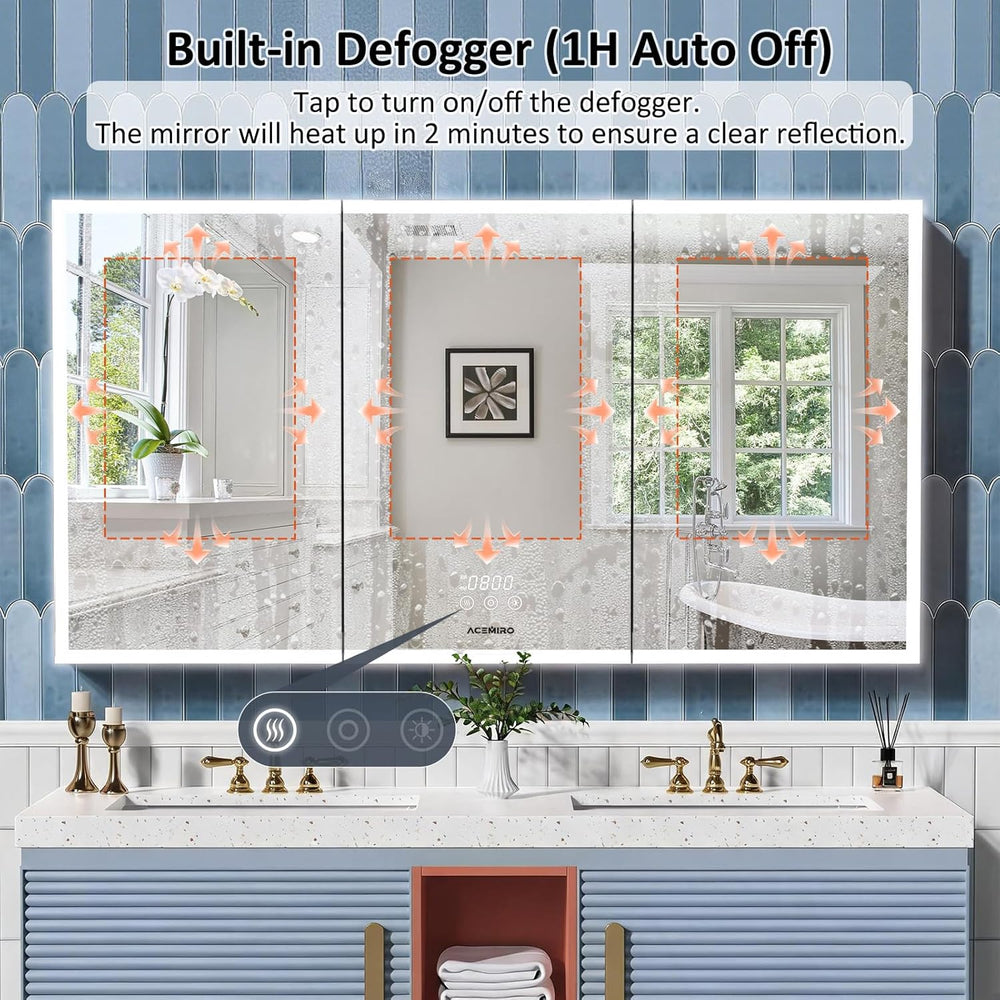 60"×32" Lighted Bathroom Medicine Cabinet with Mirror, Recessed Med...