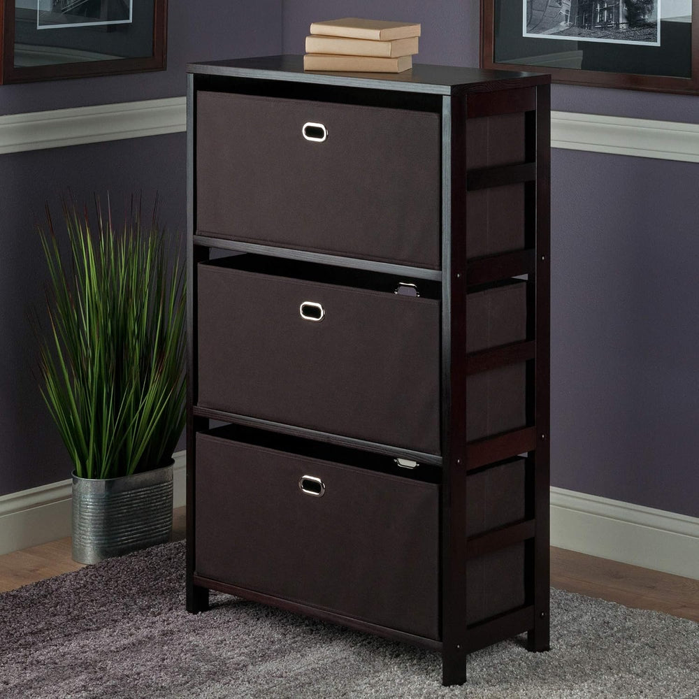 Winsome Torino 4-PC Set Shelf w/Black Fabric Baskets Storage and Organization...