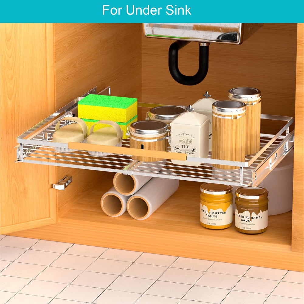 iPEGTOP 2 Pack Pull Out Cabinet Drawer Shelf Organizer, Extendable Sliding Sl...
